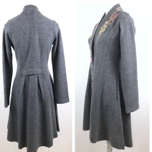 Rare! Anthropologie Cynthia Embroidered Wool Sweater Coat Jacket - Picture 5 of 7